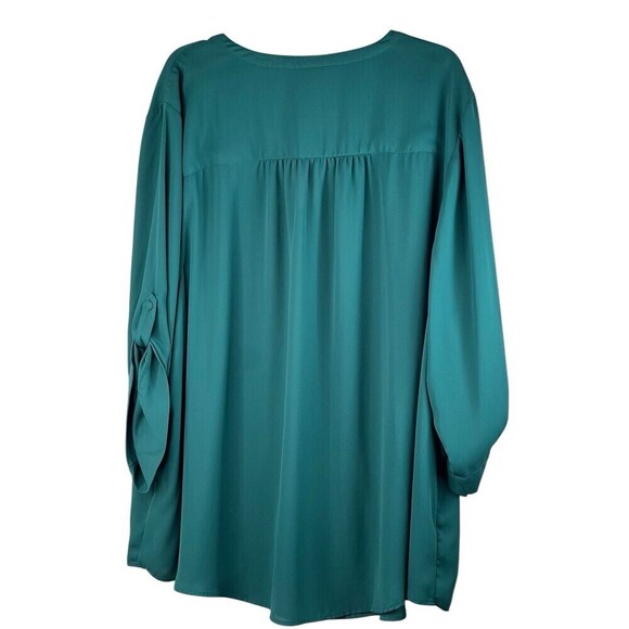 Torrid Women's Plus Size 5 (5X) Green Boho Hippie Tunic Roll Tab Sleeves V-Neck - Picture 5 of 6